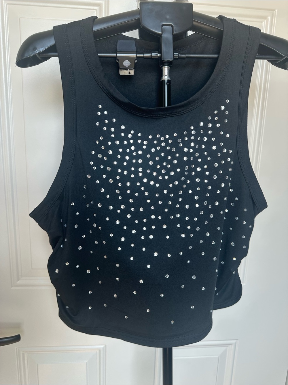 Black Sleeveless Bling Crystal Embellished Tank Top - Women's